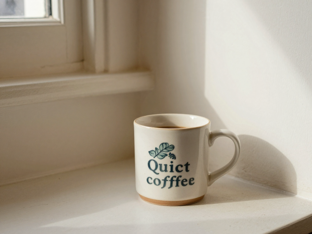 A close-up of a vintage ceramic mug with a hand-painted design